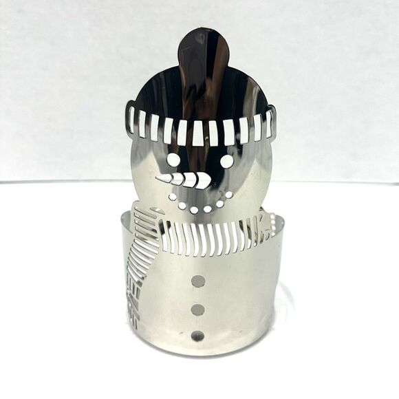 Slatkin & Co. Bath & Body Works Silver Snowman 3 Wick Candle Holder  7.5" Tall - Picture 2 of 10